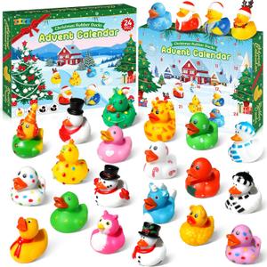 ZIZZ Advent Calendar 2024 Christmas Rubber Ducks - 24 Days Christmas Countdown Calendar Gifts for Kids Girls Boys Holiday Fun Duck Bath Toy for Toddler Baby 4 5 6 7 Year Old Xmas Surprise Gift Idea