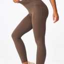 Women's High Waisted Light Compression Workout Full Length Leggings Cross Waist Yoga Pants Athletic Running Pockets (Brown, L)