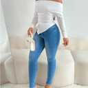 SweatyRocks Women's Long Sleeve Off The Shoulder Asymmetrical Ruched Slim Fit T Shirt Top (White, M)