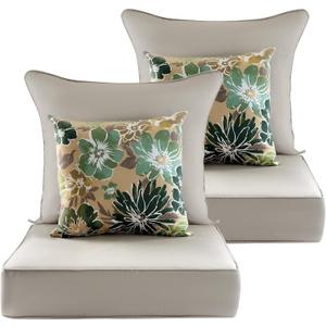 24x24 Outdoor Cushions,Outdoor Deep Seat Cushion Set,Olefin Fabric Patio Furniture Cushions,Deep Seat Bottom and Back Cushion for Chair,Sofa, and Couch,Beige (Set of 2 Seats,2 Backs,2 Pillows)
