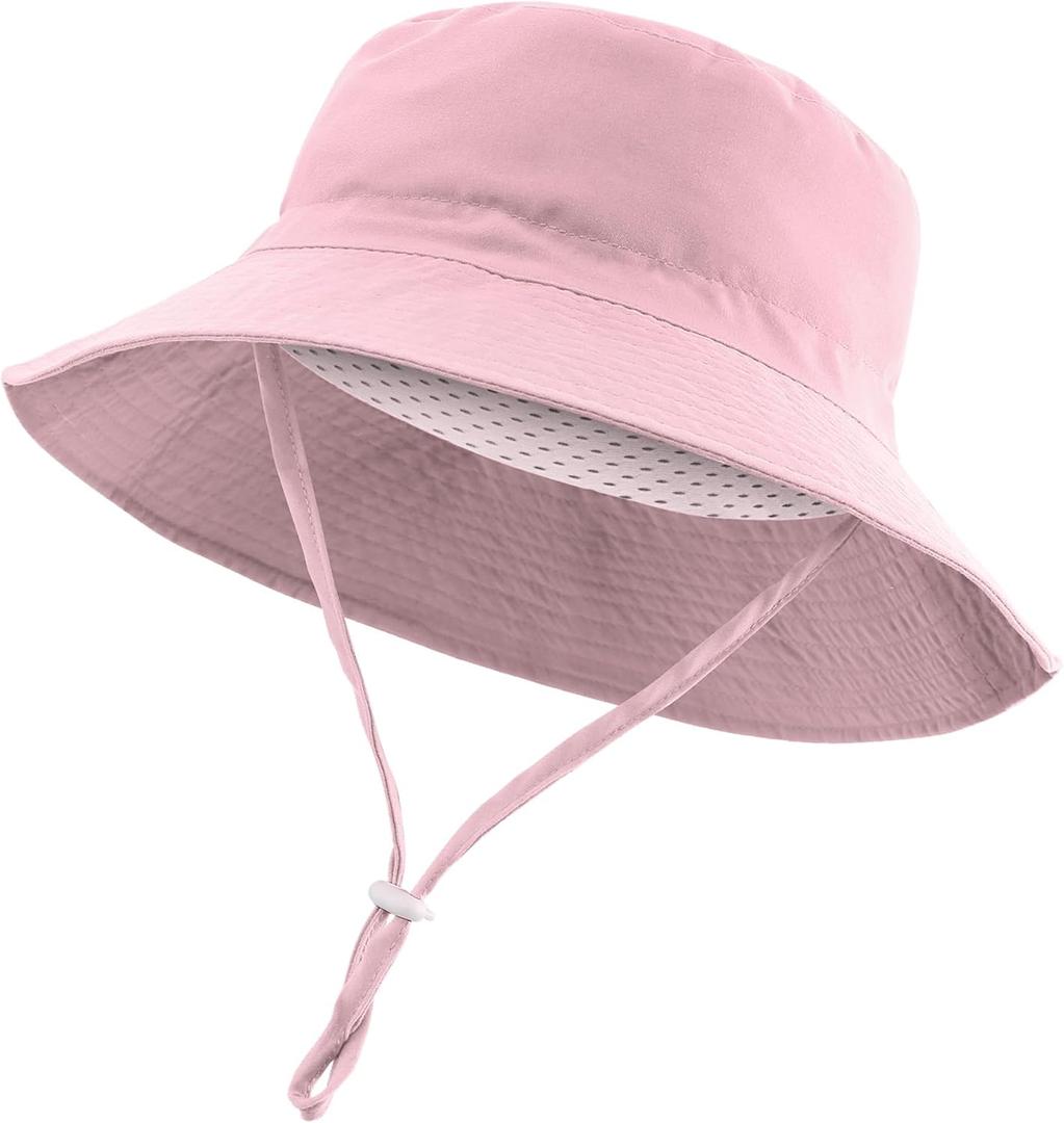 Windproof Lightweight Baby Sun Hat UPF 50+ Bucket Hat with Wide Brim, Beach Hat Boys Girls with Adjustable Strap (2-7 Years, Pink)