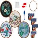 Maydear 4 Pack Embroidery Starter Kit with Pattern, Stamped Cross Stitch Kits for Beginners Adults with Embroidery Hoop and Instructions, Hand Embroidery Kit Cross Stitch Kits Stamped (brown)