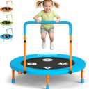 JOY SPOT 3FT Toddler Trampoline with Adjustable Handlebar, 36" Foldable & Spring-Free, Mini Kids Indoor Outdoor Trampoline for Ages 1-6, Noiseless Jumping Mat, Safe & Sturdy Design, Supports Up to 100 lbs (Blue)