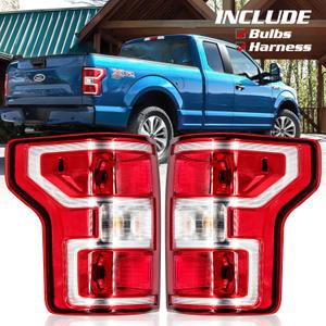 LIDNADY Tail Light Assembly Compatible with Ford F150 2018 2019 2020 Halogen Type, OE-Style Replacement for JL3Z-13404-H JL3Z-13405-H, w/Bulb and Harness, w/o LED, Left and Right Side (Driver and Passenger Side-Red)