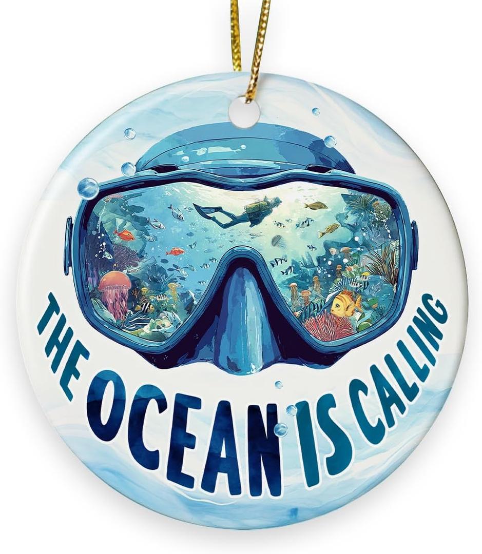 Scuba Diving Ornament 2025, Ornaments for Christmas Tree Decor, Xmas Gifts for Scuba Divers Friends, Women, Men, Double Sided Ceramic Ornaments for Christmas Hanging Decorations