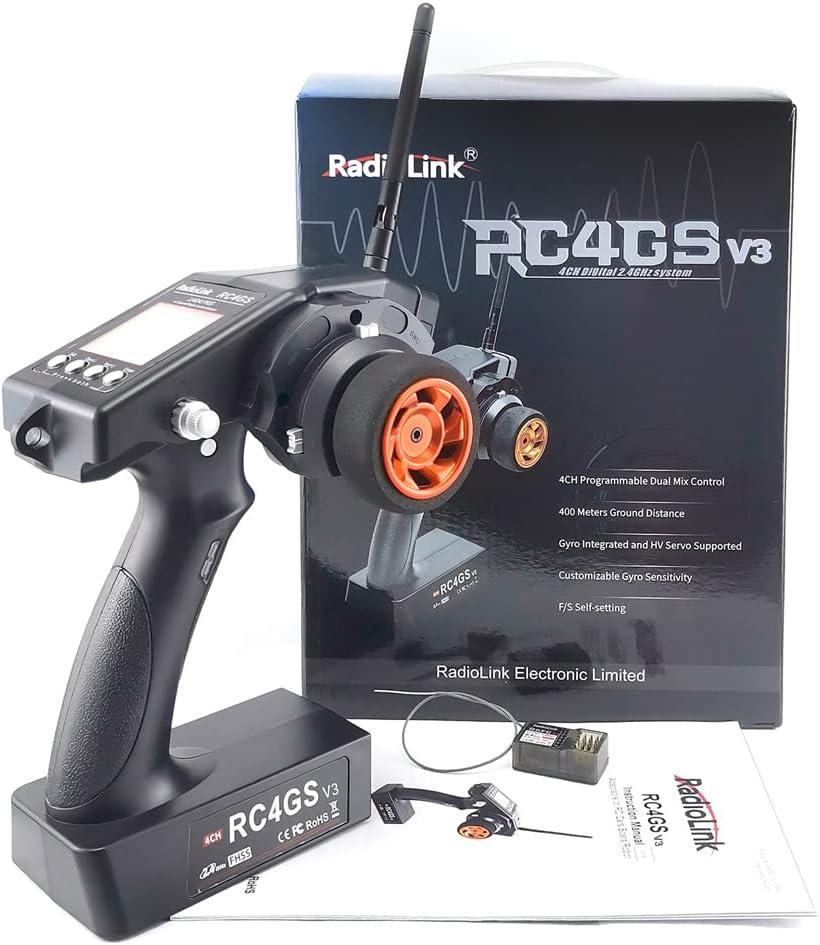 RadioLink RC4GS V3 2.4G 4CH RC Transmitter and Receiver R6FG Gyro Inside Pistol Grip Remote Controller for RC Car Boat Tank Buggy