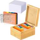 Henoyso 3 x 5 Index Card Holder Set, Large Capacity Bamboo Organizer with 300 Note Cards, 30 Color Dividers, 2 Sticker Sheets, Holds up to 1200 Flashcards for Recipes, Study, Classroom, Office