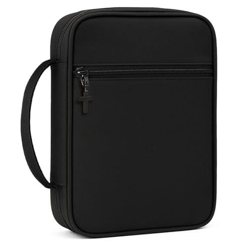 Bible Cover with Durable Handle,Carrying Book Case Church Bag Bible, Protective with Zippered Pocket,Bible Study Accessories Supplies,Gift for Mother Lady Women Men(Black)