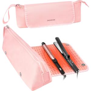 Dadanism Hot Hair Tools Travel Bag with Heat Resistant Mat Removable, Hair Accessories Organizer Case, Women Travel Essentials, Storage Pouch for Curling Iron Straightener Flat Iron HairDryer, Pink