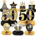 9 Pieces 50th Birthday Decoration 50 th Birthday Centerpieces for Tables Decorations Cheers to 50 Years Honeycomb Table Topper for Men and Women Fifty Years Party Decor Supplies