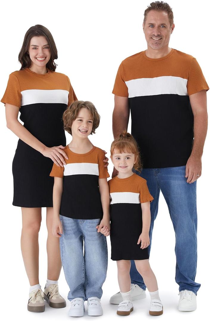 PATPAT Matching Family Outfits Mom and Me Matching Outfits Short Sleeve Round Neck Midi Shirt Dress (L)