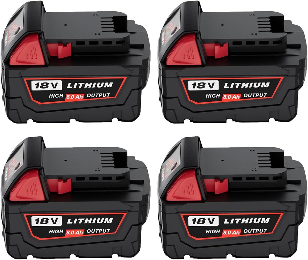 4 Pack 18V 8000mAh Lithium Ion Battery Replacement for Milwaukee 18v Battery 48-11-1880(Black)