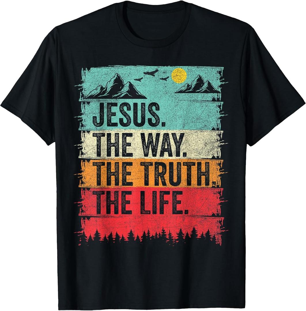 Jesus The Way Truth Life Women Men Kids Christian Worship T-Shirt (Black, L)