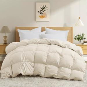 Joysoul King Size Down Comforter - All Season Ultra Soft Goose Down & Feather Fiber Fill, Luxury Hotel Cream Duvet Insert with Corner Tabs (104" X 88")