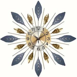 Large 21.6 inch (55 cm) Wall Clock,Silent Non,Ticking Modern Metal Leaf DesignDecorative 3D Wall Clock in Blue Gold Color