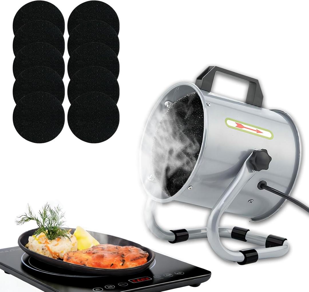 Portable Range Hood with 9 Activated Carbon Filters, Strong Suction Kitchen Exhaust Fan for Indoor BBQ, Hot Pot, RV & Desktop Cooking Gray