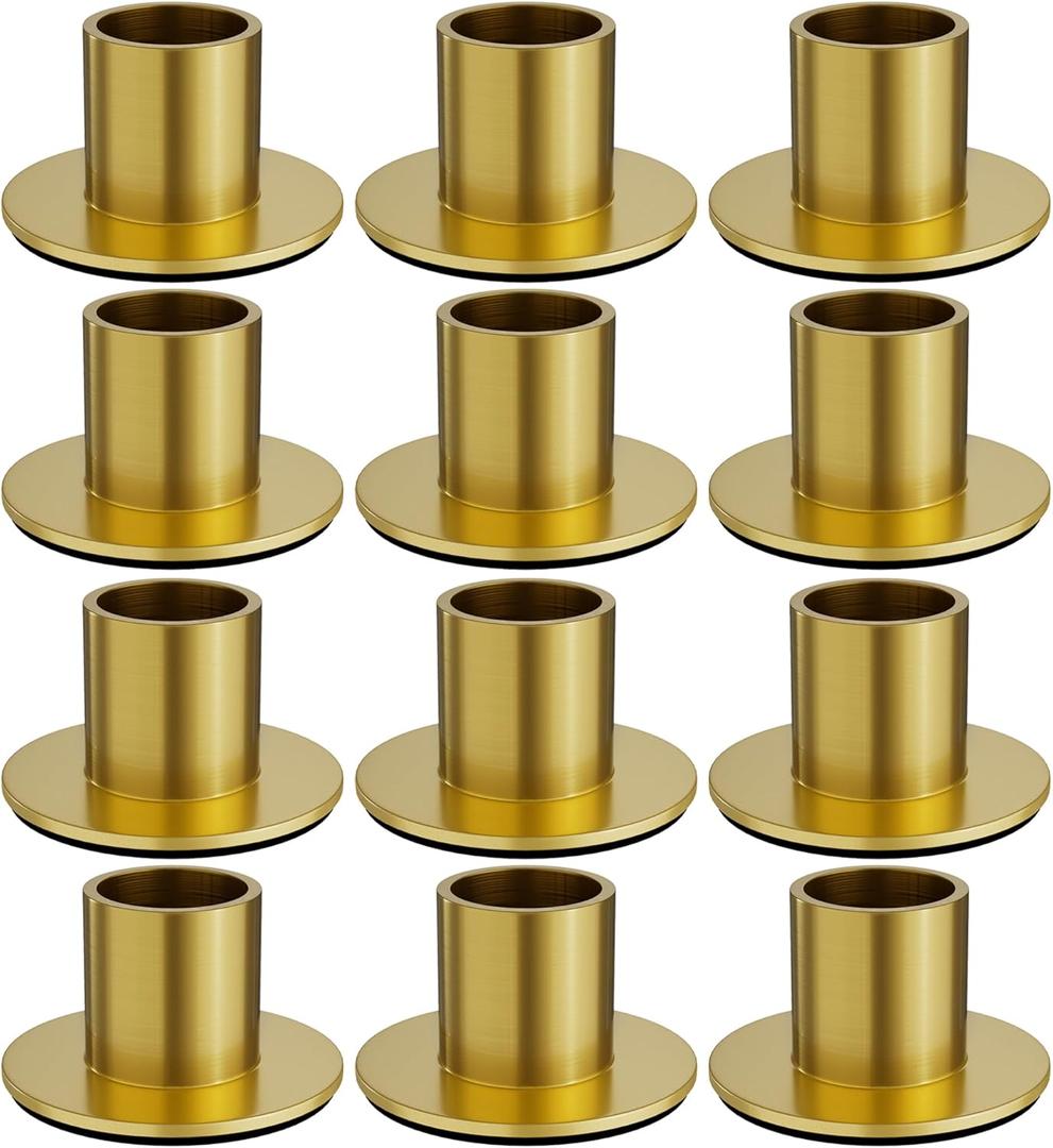 12 Pcs Brass Gold Candle Holders- Elegant Taper Candle Holders, Classic Candlestick Holders for Table Centerpieces, Festive Christmas Mantel Display or Sophisticated Home Decor.