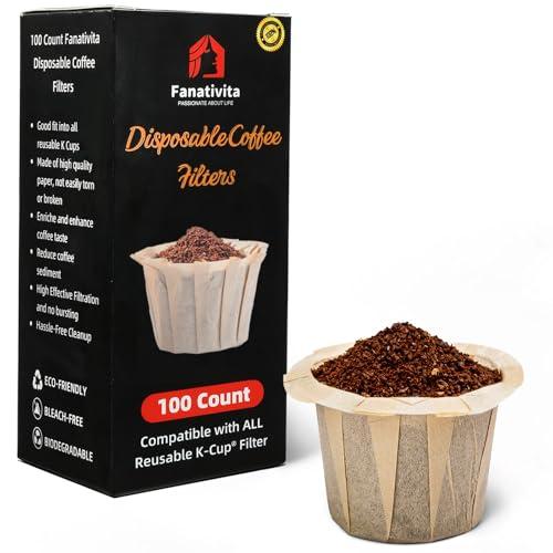 100 Count Fanativita K Cup Coffee Filters Disposable for Keurig Single Cup, Compatible with All Reusable K Cups (Unbleached)