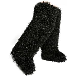 DOXIMFC Over the Knee Fur Boots for Women,Tall Furry Thigh-high Boot for Girls,Fluffy Faux Fur Boots,Flat 42