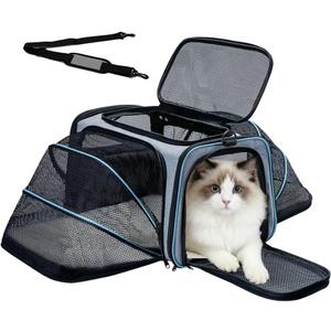 Double Expandable Cat Carrier,Airline Approved Soft-Sided Pet Travel Carrier for Small Dogs Cats under 15 lbs,Waterproof 600D Oxford Fabric with Washable Replacement Liner,Odor-Free & Claw-Proof(Blue)