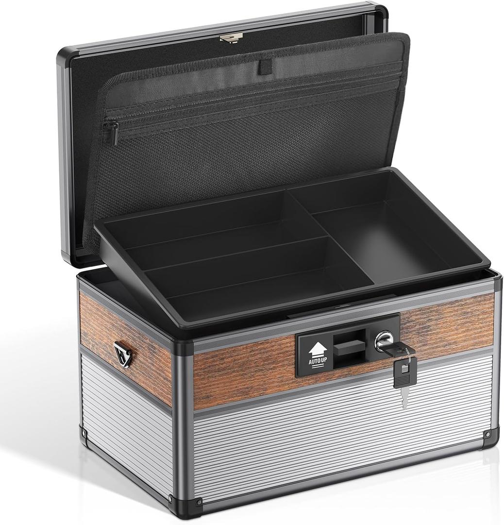 Glosen Medicine Lock Box,locking medicine box, Security Lock BoxesMedium Black 12 x 7.68 x 7.87 Inch, First Aid Key Safe Box for Medication