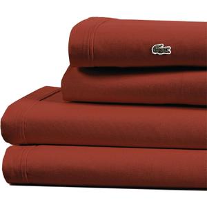 Lacoste 100% Cotton Percale 4-Piece Sheet Set  Cool, Crisp, Matte, and Durable, Oeko-Tex Certified  Solid, Chili Pepper, Queen