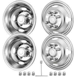 17" 8 Lug Wheel Simulators,Stainless Steel,4pcs Front and Rear Wheel Simulators,Hubcaps with Bolt Kit Fit for 2005-2025 Ford F350 Truck