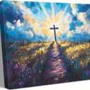 BingruiArt Christ Jesus Wall Art Christian Cross Canvas Navy Blue Decor Easter Painting Crosses Picture Print Poster for Prayer Room Living Room Bedroom Office Church Ready to Hang 12x16in Framed