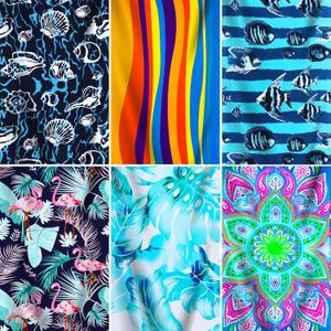 Genovega 6 Packs Oversized Terry Beach Towel Set 36 x 72 Soft Thin Extra Large Pool Camping Swim Bulk Towels Blanket Clearance Travel Adult Essentials Accessories Must Haves Vacation Striped Boho (Blue Boho Clown Fish Shell Firebird Stripe)