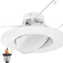 Maxxima 5 in. and 6 in. Rotatable LED Retrofit Downlight Gimbal, 1100 Lumens, 11 Watts, 5 CCT 2700K/3000K/3500K/4000K/5000K, Dimmable, Plastic White Trim