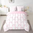 Feelyou Pink Bowknot Bed Set Cute Bow 7 Pieces Bedding Set, Boys Girls Teens Room Decor Dreamy Princess Style All Season,Bed in a Bag with Comforter, Sheets, Pillowcases Twin Size Watercolor Bow