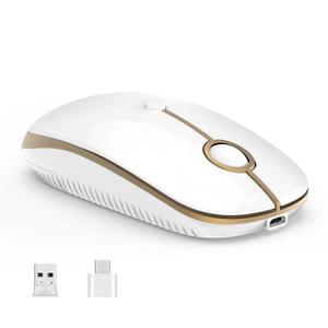 VssoPlor Type C Wireless Mouse, USB C Mouse Dual Mode 2.4G Cordless Mice with USB and Type C Receiver Compatible with PC, Laptop, MacBook and All Type C Devices-White and Gold