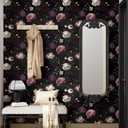Fvlow Dark Flower Wallpaper Peel and Stick Vintage Pink Rose Contact Paper 17.4" x 393" Black Floral Waterproof Self-Adhesive Wall Covering for Bedroom Countertop Desk Cabinet