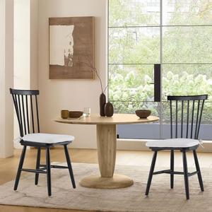 COLAMY Windsor Dining Chairs Set of 2, Black Wood Kitchen Dining Room Chairs with Spindle Back and Removable Cushions, Farmhouse Country Wooden Side Dining Chairs for Restaurant/Bistro/Cafe, Black