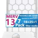 16x25x1 MERV 13 Air Filter,AC Furnace Air Filter,Reusable ABS Plastic Frame, 7 Pack Replaceable Filter Media (Actual Size: 15 3/4" x 24 3/4" x 3/4")