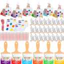 Skyygemm 24 Sets Valentines Day Gifts for Kids Valentines Cards Mini Painting Canvas Panel with Wooden Easel Watercolor Paints Brush Kit for School Classroom Exchange Gifts(Bear)