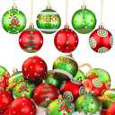 Lanpn 17 Pcs Outdoor Christmas Ornaments, 2.4" Mini Xmas Tree Elf Swirl Ball Decoration, Red Green Christmas Ornament Set, Glittering String Ball Plastic Hanging Decor for Lawn Yard Holiday Party