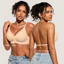 Low Back Bra for Women Wireless, Backless Low Cut V Neck Bralette, Invisible No Show Multiway Convertible Halter Bras (US, Alpha, Small, Regular, Regular, Skin-02)