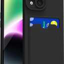 for iPhone 14 Case with Card Holder Slim, Thin Silicone Wallet Phone Case with Credit Card Slot for Women Men, Soft Rubber Gel TPU with Pocket Shockproof Camera Cover, Black