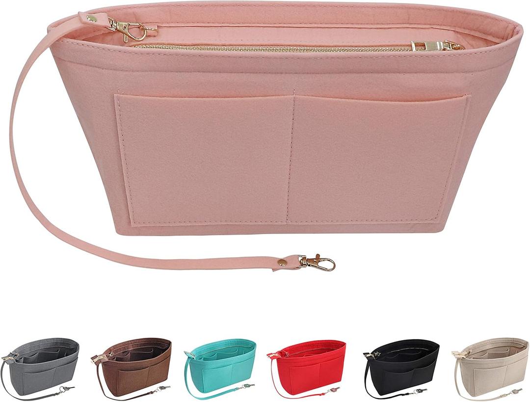 Purse Organizer Insert Felt Purse Insert Bag Organizers Multi Pockets Tote Bag in Bag for Women,Pink-XL
