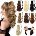 FELENDY 18" Ponytail Extension Curly Wavy Clip in Hairpiece Wrap Around Long Pony Tails Hair Extensions Synthetic for Women Natural Black