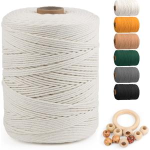 Macrame Cotton Cord 3mm x 547yds, ZUEXT Natural Handmade Beige White Braided Cords 4 Strands Knitted Rope String for Craft Wall Hanging Weaving Tapestry Dream Catchers Hanger DIY Gift (500m)