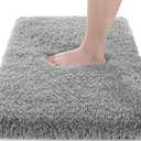 Yimobra Fluffy Plush Bath Rug, Super Shaggy Soft Comfortable Non Slip, Water Absorbent Microfiber Bath Mat, Dries Quickly, Machine Washable Thick Bathroom Rugs for Shower, 44"x 24", Pure Gray