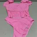 MakeMeChic Women's 2 Piece Bathing Suits Striped Ruffle Trim High Waisted Bikini Swimsui, Size L