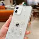 Tuokiou for iPhone 11 Clear Case Cute 3D Pearl Bowknots with Design Aesthetic Women Phone Case, Transparent Bling Glitter Sparkle Star Shiny Case Shockproof Soft TPU Bumper Cover (Big Bow, iPhone 11)