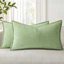 decorUhome Summer Chenille Soft Cozy Throw Pillow Covers 12x20 Set of 2, Modern Farmhouse Boho Velvet Decorative Pillow Cases with Stitched Edge for Couch Sofa Bed Home Decor, Sage Green