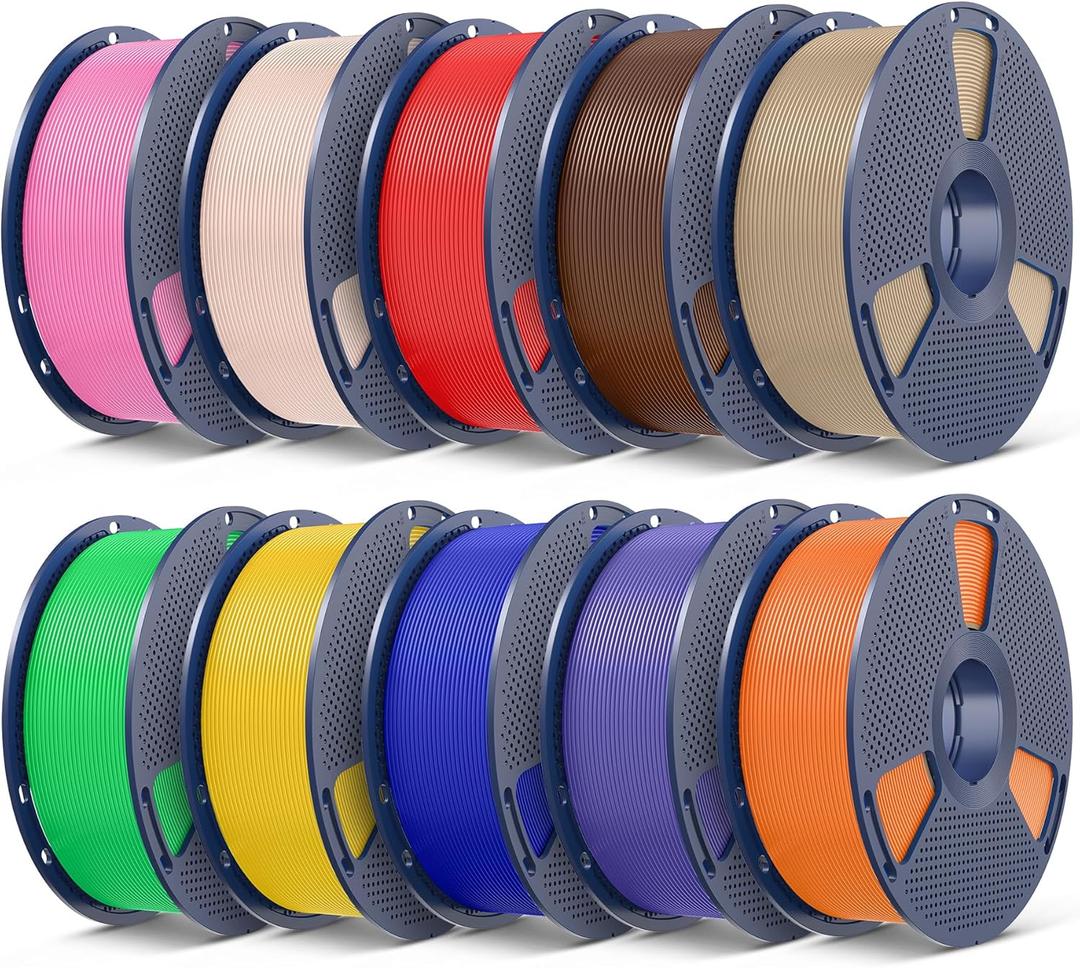 SUNLU 3D Printer Filament Bundle, PLA Plus Filament 10KG 1.75mm, Neatly Wound Filament,10 Colors, 1KG Spool, Coffee Brown+ Red+ Klein Blue+ Green+ Vivid Yellow+ Sunny Orange+ Lavender Purple+ Pink+ Beige+Oak