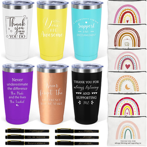 Thank You Gifts For Women, Administrative Professional Day Gifts for Coworkers Employee Boss Lady Manager Nurse Teacher Appreciation Gift, 6 Set Inspirational Team Staff Gift Tumbler Makeup Bags Pen