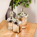 Deco 79 Glass Abstract Decorative Jars, Set of 3 9", 10", 11"H, Silver