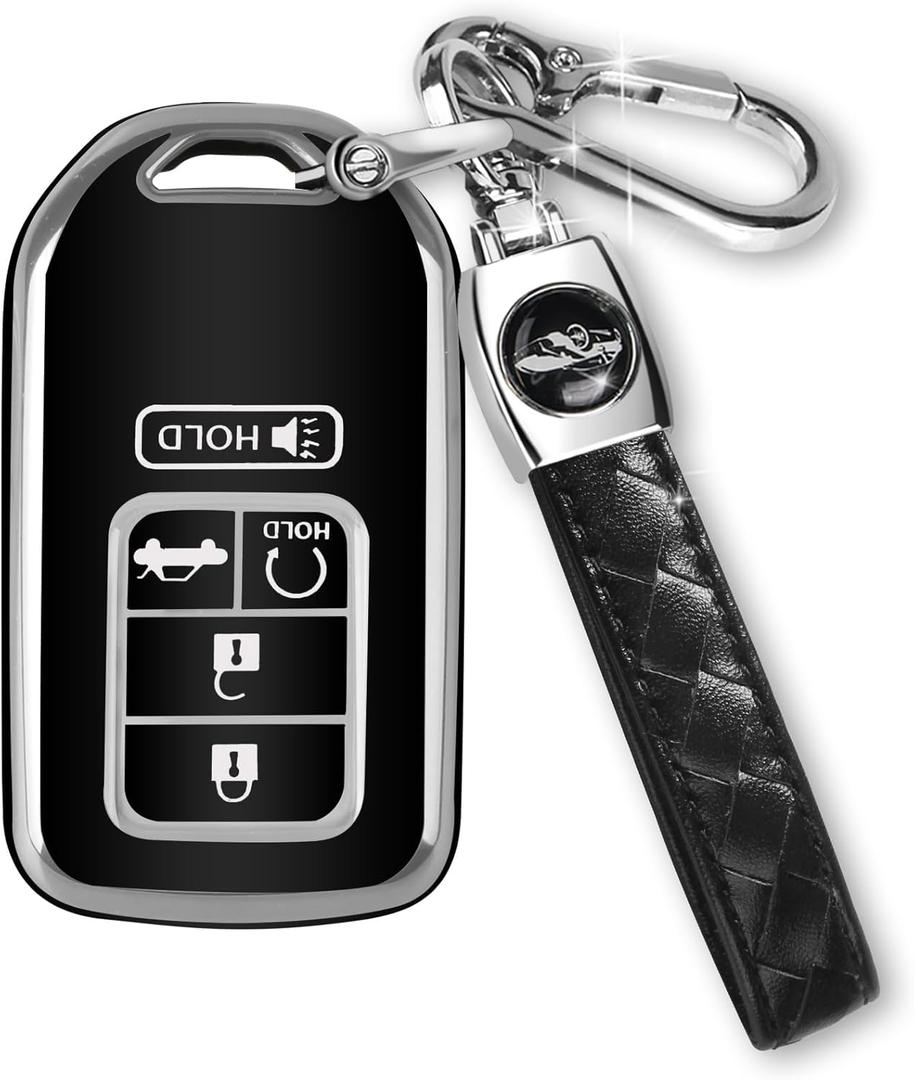 MILD EAST for Honda Key Fob Cover with Keychain, Car Key Case Shell Protector for Honda Accord | Civic | Pilot | CRV Passport Insight EX Fit Odyssey | 2015-2021 | 5 Buttons Smart Remote Control, Black